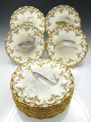 Royal Doulton porcelain plates fish hand painted S Wilson